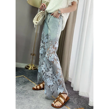 Vintage Flower Hollowed-out Jeans Cool Pants