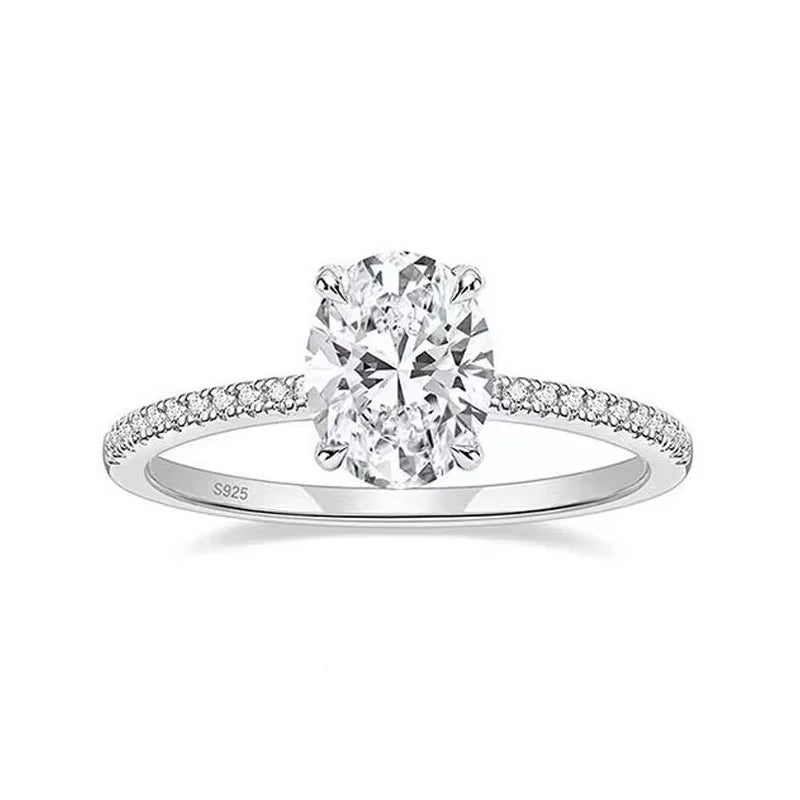 Oval Cut Moissanite Ring S925 Sterling Sliver Plated 18k White Gold Wedding Engagement Rings For Women