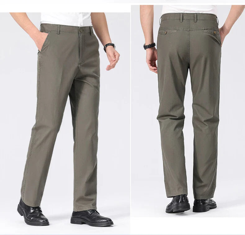 Spring Summer Cotton Suit Pants Men Solid Color Smart Casual Dress Trousers Man Lightweight Zipper Fly Straight Breathable Pants