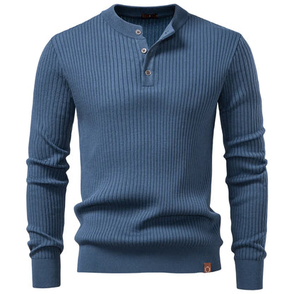 Button Placket Polo Shirt Men Ribbed Stripe Long Sleeve Contemporary Fit Minimalist Autumn Winter Premium Business Top