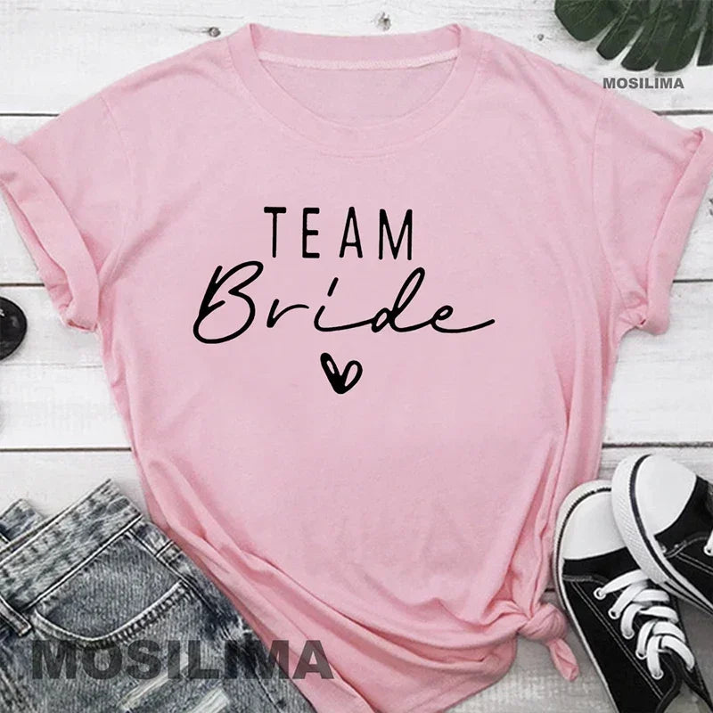 Women Cotton T Shirt Team Bride Bachelorette Party Shower Hen Party Bridesmaid Print T-Shirt 2024 Girls Wedding Female Tops