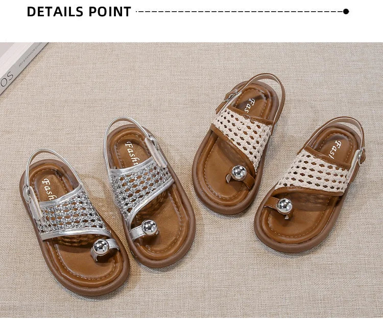 Children's Shoes Girls Flip-flops 2025 Brand Summer Sandals for Kids Fashion Braided Beach Shoes Princess Flat Slingbacks I05281