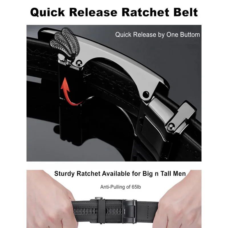 Men's Automatic Belt Genuine Leather Adjustable Buckle Belt Black/Brown Gear-Style Belt High-Quality Business Casual Men's Belt