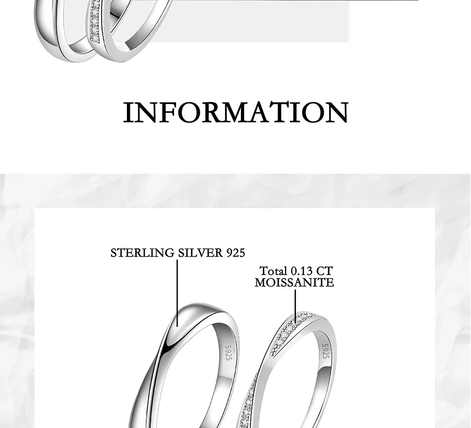 S925 Pure Silver Moissanite Ring for Women Men Couple Ring Fashion Wedding Jewelry Valentine's Day Gift