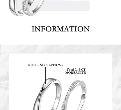 S925 Pure Silver Moissanite Ring for Women Men Couple Ring Fashion Wedding Jewelry Valentine's Day Gift