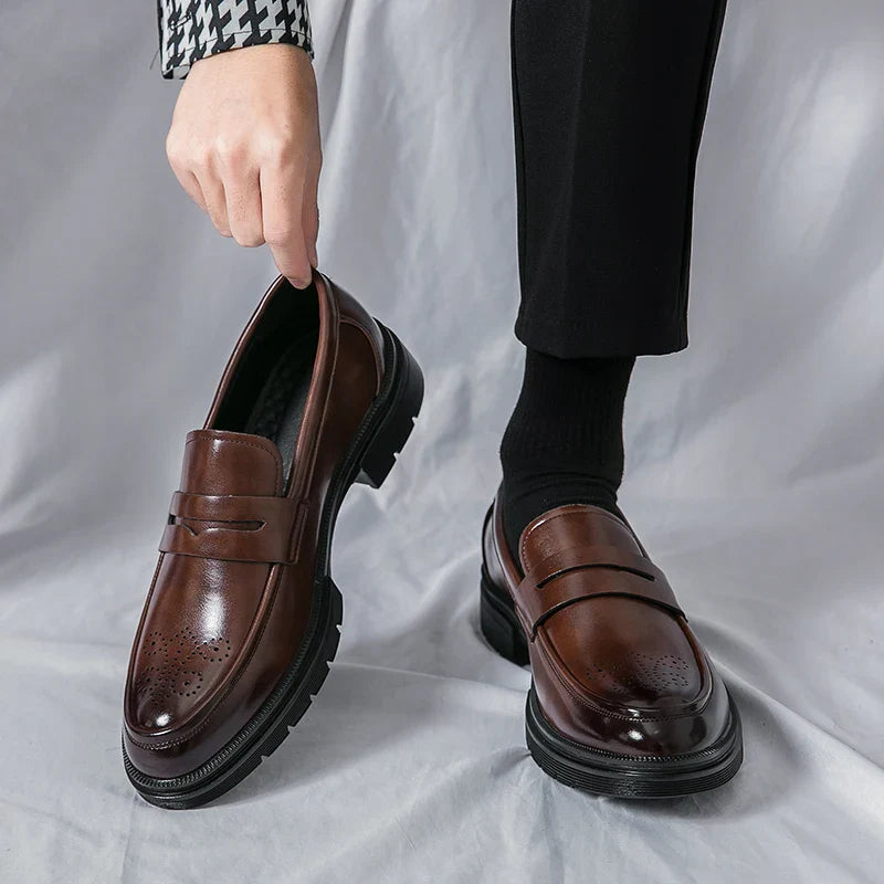 Platform Wedding Brogues Shoes For Men Classic Office Social Men's Dress Leather Shoes Formal Casual Business Loafers Male