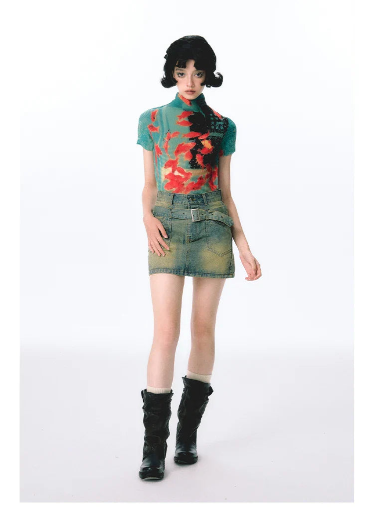 Women Bodycon T-Shirts Short Sleeve Tie Dye Tees Stretch Crop Tops Goblin Core 2000s Coquette Gyaru Aesthetic Kpop Kawaii Summe