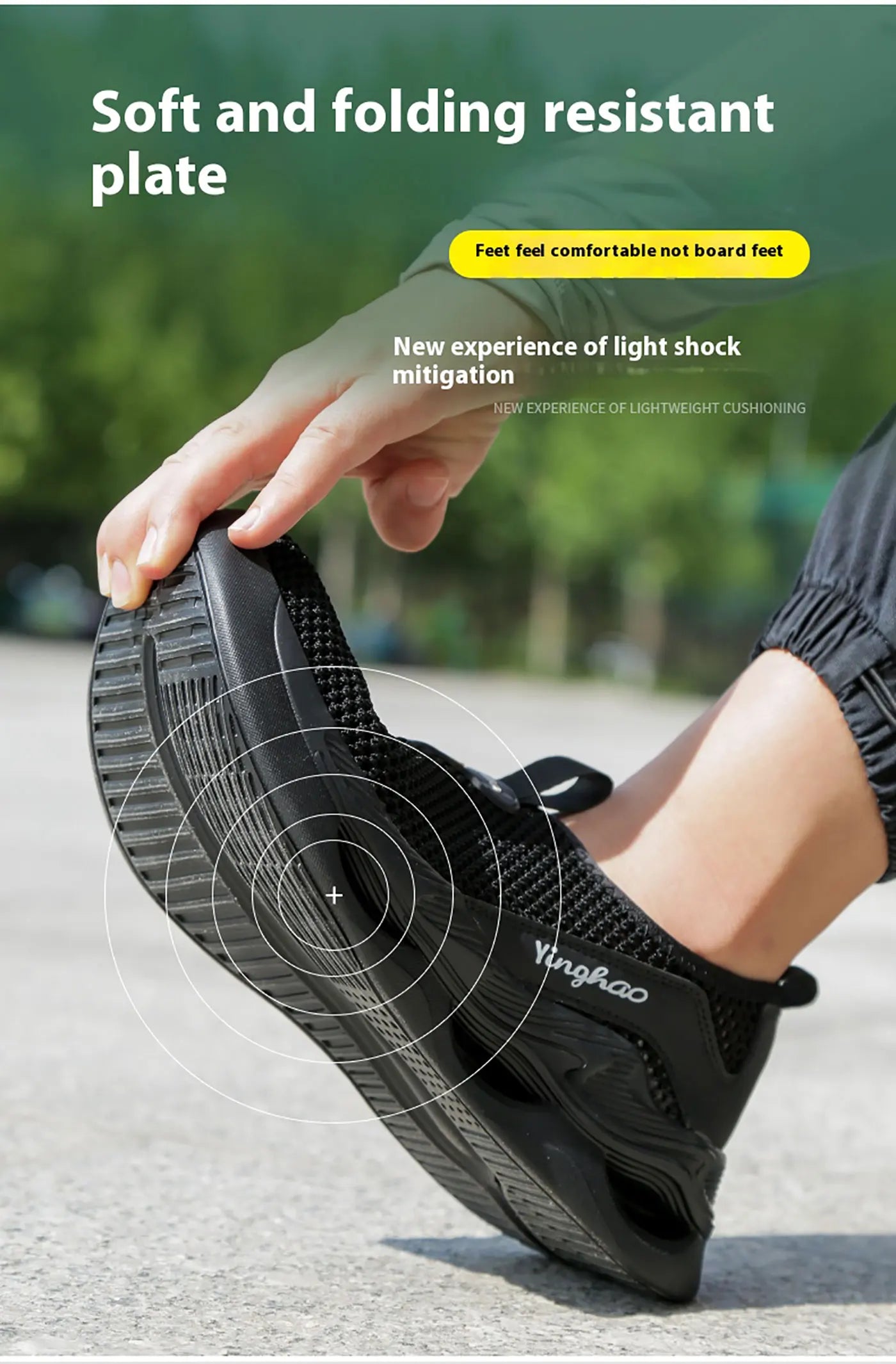 Lightweight safety shoes with large mesh, breathable, odor resistant, impact resistant, puncture resistant, and soft work shoes