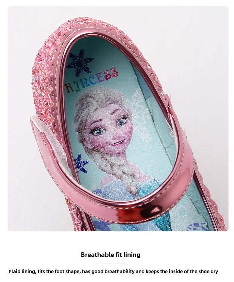 Frozen Girls Princess Shoes Spring and Autumn Flat Paillette Shoes Children's Soft Sole Baby Casual Shoe Party Shoes