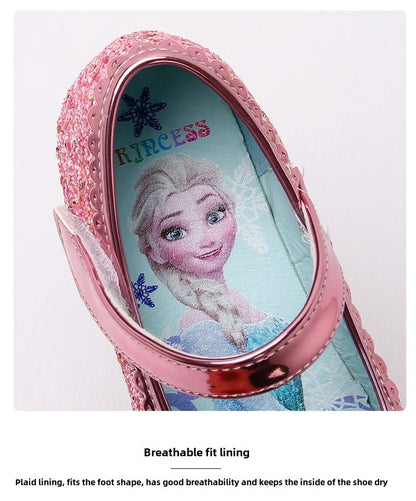 Frozen Girls Princess Shoes Spring and Autumn Flat Paillette Shoes Children's Soft Sole Baby Casual Shoe Party Shoes