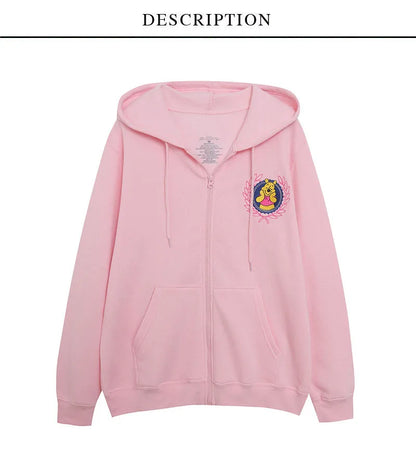 Cute Marie Cat Fleece Hooded Sweatshirt Winnie the Pooh Embroidery Zip Up Hoodies Jacket Women Casual Cartoon Jumper Top