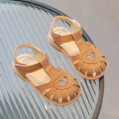 Children Girls Cute Barefoot Summer Sandals Flat Leather Enfants Party Dress Shoes Toddler Kids Love Soft Bottom