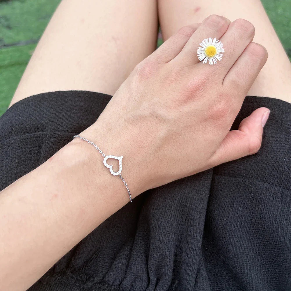 2mm Heart-Frame Full Moissanite Diamond Bracelets for Women 925 Sterling Silver Plated 18k Gold Charm Bracelet Fine Jewelry