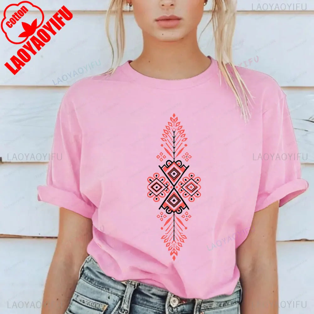 Shirt Ornament Print Shirt Ukraine Shirt Ukrainian T-shirt Gift for Women High Quality Cotton Tops Creativity Style
