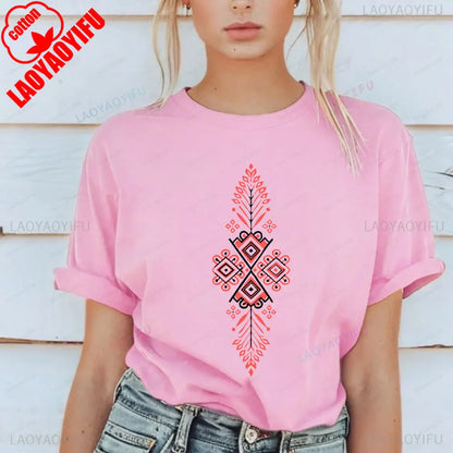 Shirt Ornament Print Shirt Ukraine Shirt Ukrainian T-shirt Gift for Women High Quality Cotton Tops Creativity Style