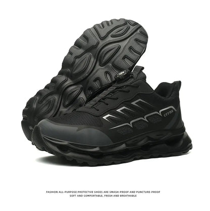 Shock Absorbing Safety Shoes for Men Steel Toe Lightweight Work Boots for Factory & Warehouse Rotary Button Indestructible Shoes