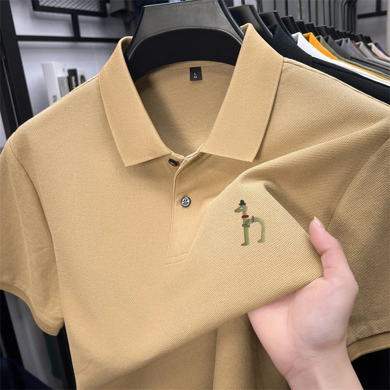 100Cotton High Quality Men's Polo Shirt Breathe Solid Color Soft Dog Print Short Sleeve Summer Lapel T-Shirt Business Menswear