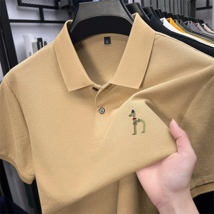 100Cotton High Quality Men's Polo Shirt Breathe Solid Color Soft Dog Print Short Sleeve Summer Lapel T-Shirt Business Menswear