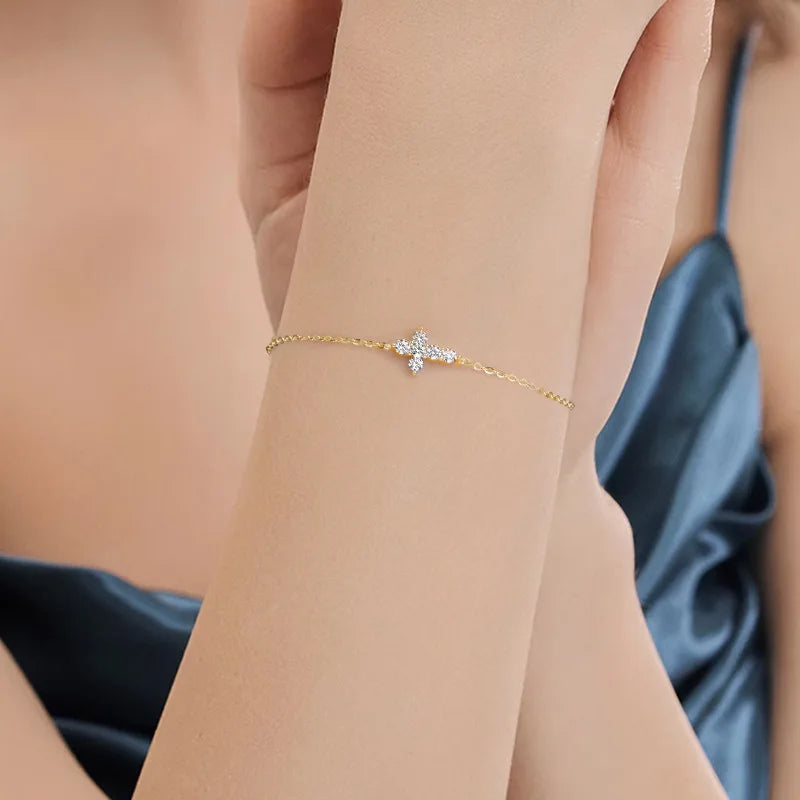 Full 0.06CT 2.5mm D Color Moissanite Jesus Cross Link Bracelet for Women S925 Silver Pass Diamond Test 0.36cttw Bracelets