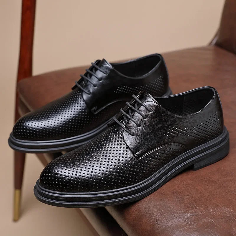 Men's Business Formal Shoes with Laces Hollow out Design 8cm Heightening Low Cut Casual Shoes Rubber Bottom Adult Size