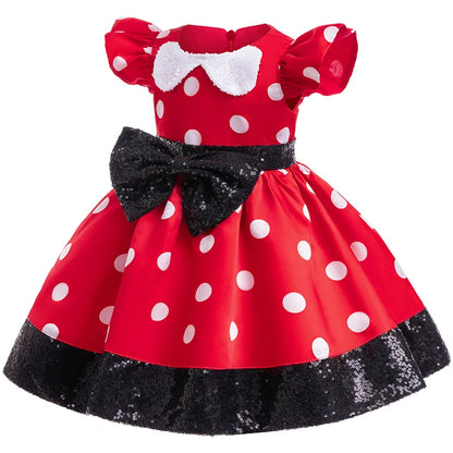 Girl's sequin polka dot princess dress 0-6-year-old children's bow fluffy dress birthday carnival Halloween role-playing costume