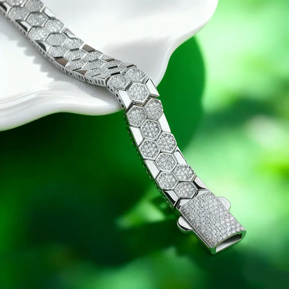 Full Moissanite Bracelet for Men Woman Lab Diamond with GRA Certified Unique Honeycomb Design S925 Sterling Silver Party Jewelry