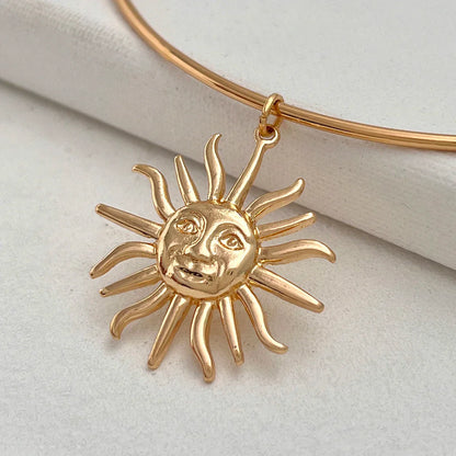 SHIXIN Retro Smooth Golden Metal Thin Choker Necklace for Women Trendy Sun Pendant Necklace Torques Summer Neck Chain Jewelry