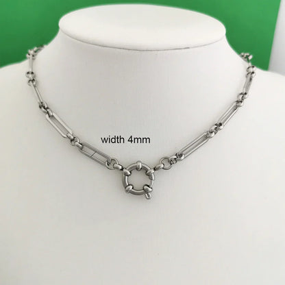 Spring Sailor Clasp Necklace Women Men Choker Stainless Steel Geometric Paperclip Link Chain Rolo PVD Gold Color Wholesale
