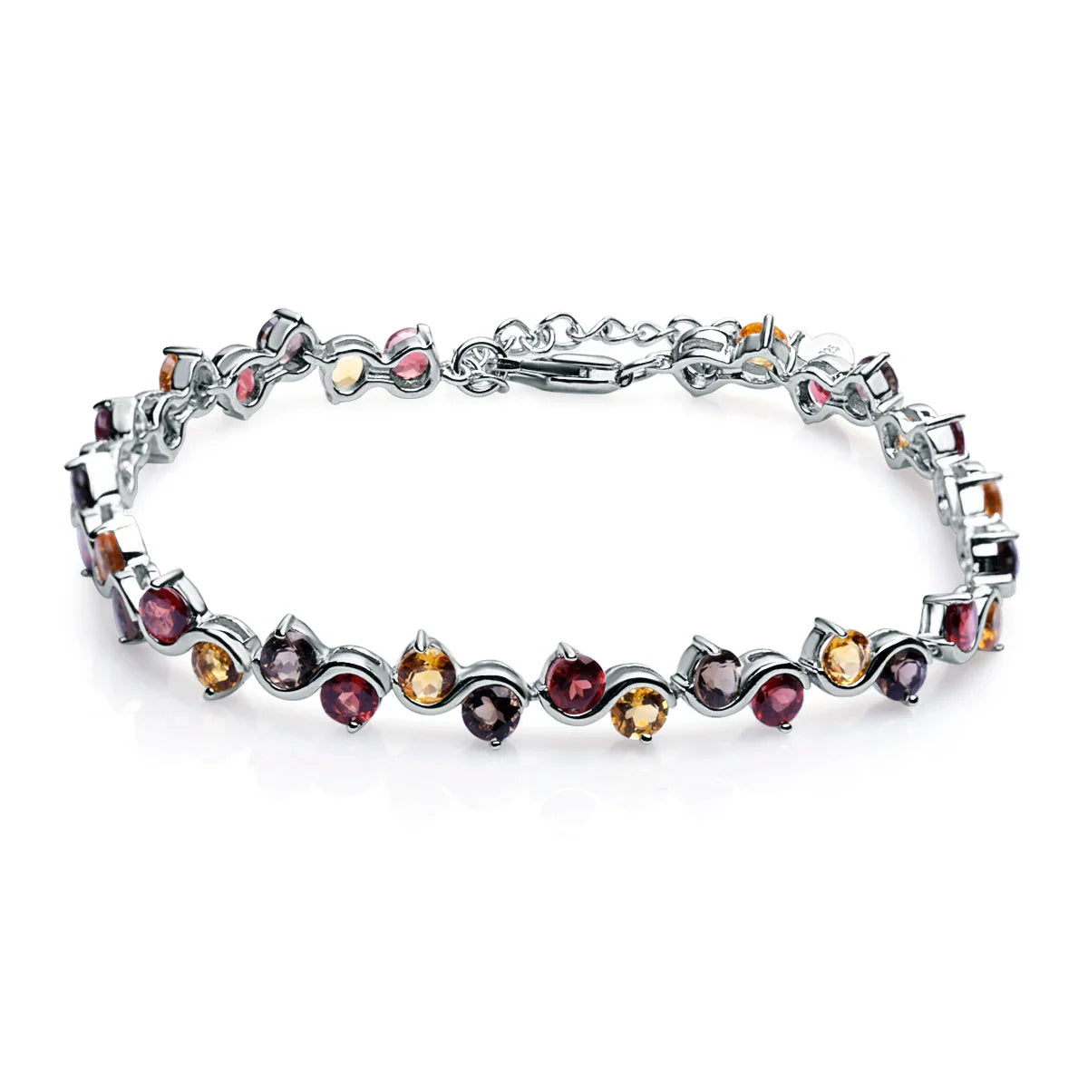 Natural Garnet Citrine Smoky Quartz Tennis Bracelet 925 Sterling Silver Gemstone Bracelet Fine Jewelry For Women