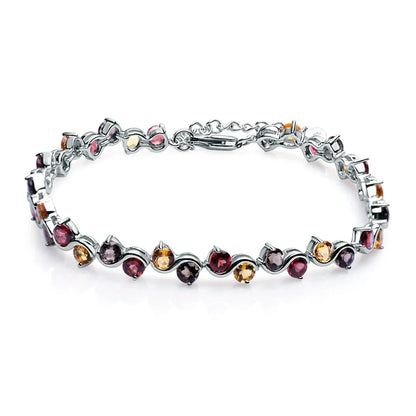 Natural Garnet Citrine Smoky Quartz Tennis Bracelet 925 Sterling Silver Gemstone Bracelet Fine Jewelry For Women