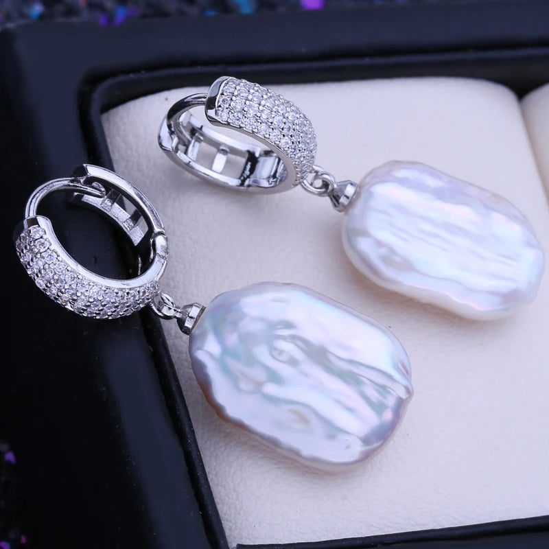 Natural Freshwater 12-16mm Big Baroque Pearl Drop Earrings 925 Sterling Silver Bridal Jewelry Gifts or Women Wholesale