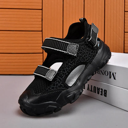 Kids Closed-Toe Sandals, Non-Slip Breathable Outdoor Sport Sandals for Boys, Adjustable Strap Hiking Beach Shoes for Summer