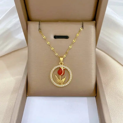 Romantic Cherry Blossoms Flower Necklace For Women Shiny Crystal Zircon Butterfly Flower Pearl Clavicle Chain Girl Party Jewelry