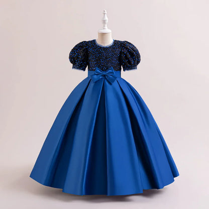 Summer Sequin Bridesmaids Party Girl Dress Elegant Bow Wedding Princess Prom Kids Dress For Girls Gala Birthday Evening Costumes