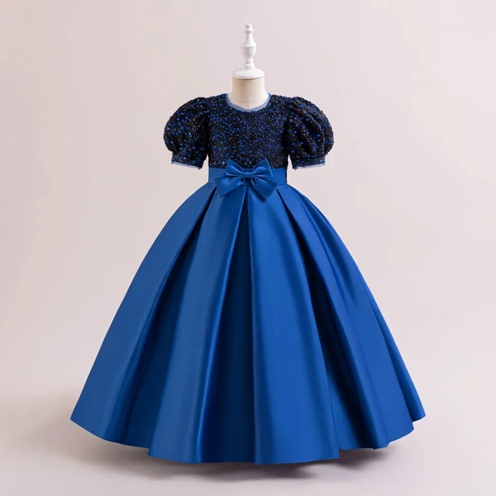 Christmas Sequin Bridesmaid Girl Dresses Elegant Bow Wedding Party Princess Prom Kids Dress For Girls Birthday Evening Costumes