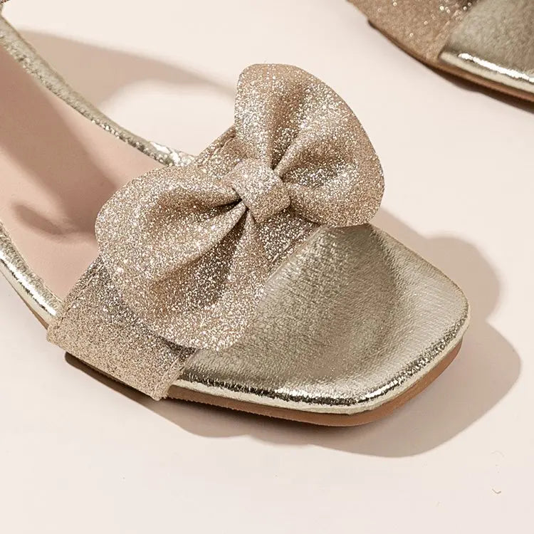 Girls Low Heel Sandals Girls Glitter Low Heel Sandals Sparkly Bow Dress Shoes 8th Grade Dance Birthday Party Princess Wedding