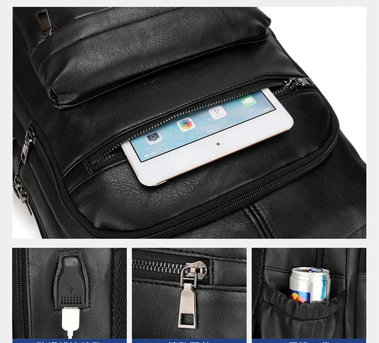High QualityUSBCharging Backpack MenPULeather Large Capacity Computer Backpack School Backpack for Teenage Boys