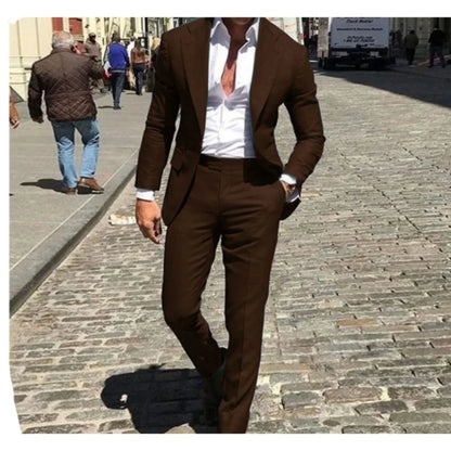 Classic Slim Fit Men's Business Suit Notch Lapel 2-Piece Blazer And Pants Set for Wedding Prom Groomsmen Elegant Formal Wear