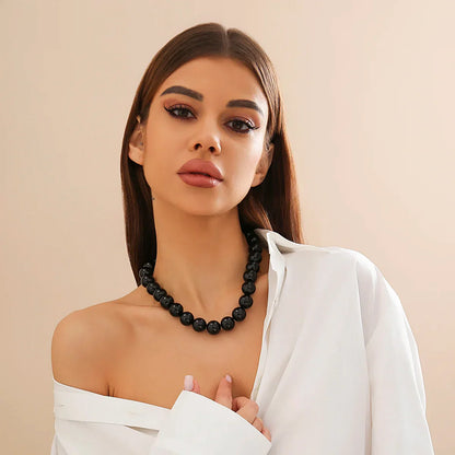 Salircon Gothic Simple Acrylic Red\Black Big Ball Bead Chain Necklace Women's Y2K Korean Clavicle Necklace Trendy Party Jewelry