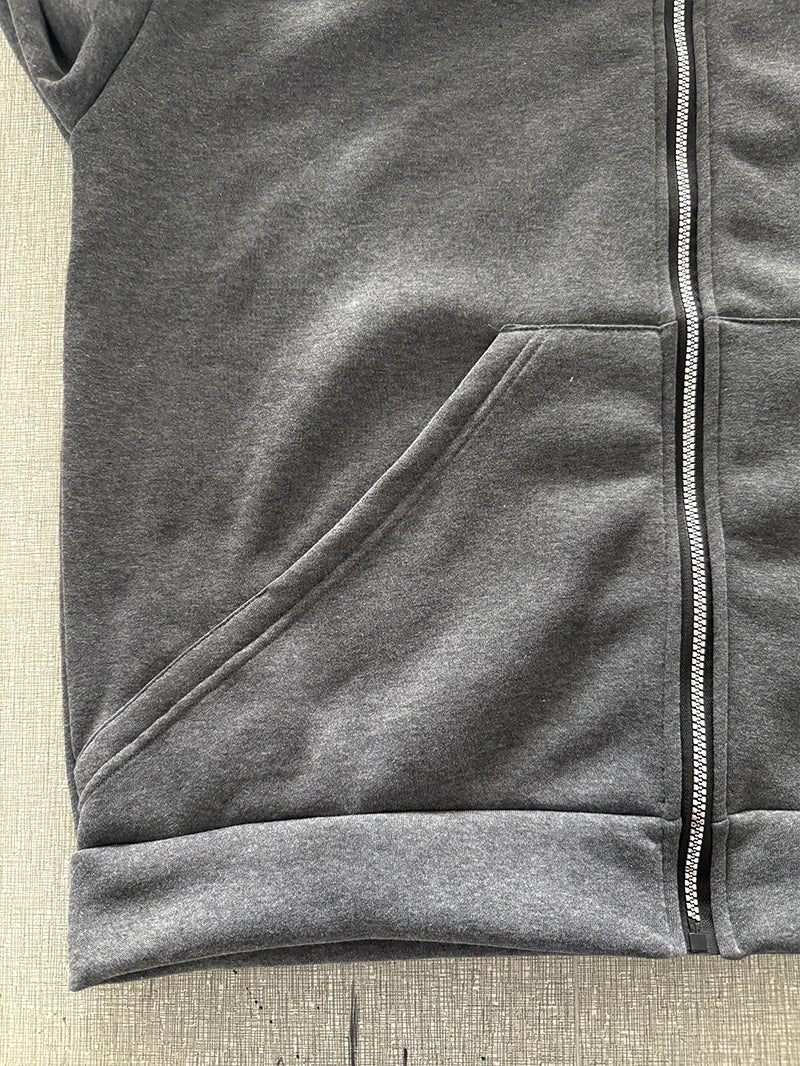 Vintage Double Zip Hoodies Y2K Clothes Men Hip Hop Lettering Graphic Oversized Hoodies Sweatshirts Casual Jacket