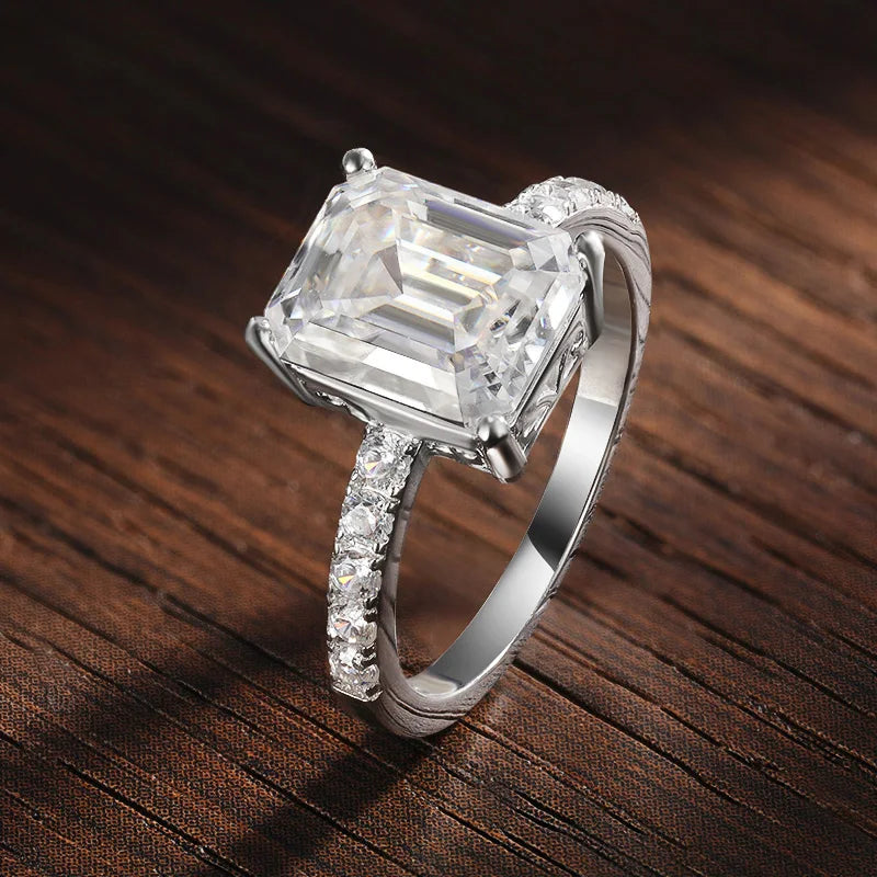 4ct Emerald Moissanite Ring s925 Sterling Sliver Luxury Lab Diamond White Gold Wedding Band Engagement Rings for Women