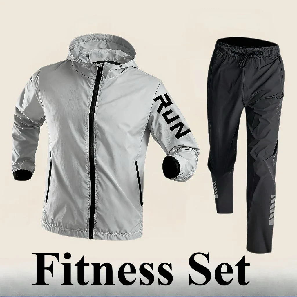2025 Men's Gym Training Sportswear Running Sets 2 Piece Tracksuit Sports Suit Jacket+Pant Outdoor Workout Morning Run Clothing
