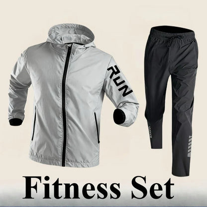 2025 Men's Gym Training Sportswear Running Sets 2 Piece Tracksuit Sports Suit Jacket+Pant Outdoor Workout Morning Run Clothing