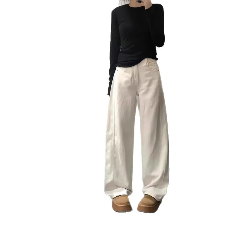 High Waist Draped Knife Edge Denim Jeans