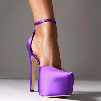 Red Patent Leather Platform High Heels  Stiletto Ankle Buckle Strap Solid New Arrivals Fashion Slingback Buckle Strap Shoes
