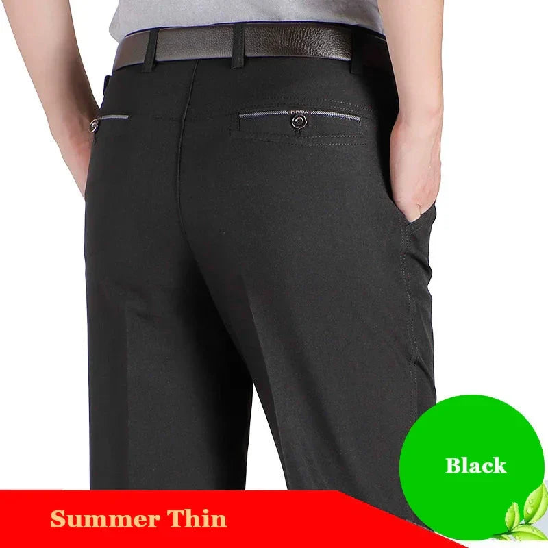 Men's Business Casual Pants Lightweight Summer Thin Autumn Thick Gentle Trousers Male Brand Fashion Suit Pant Solid Black Grey