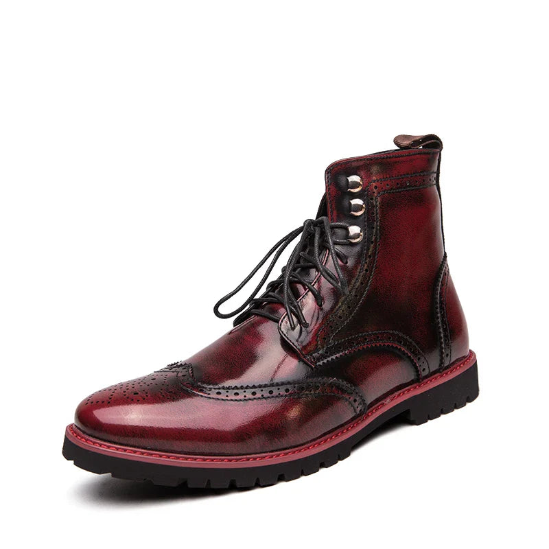 Men Lace-up High Top Brogue Carved Business Boots