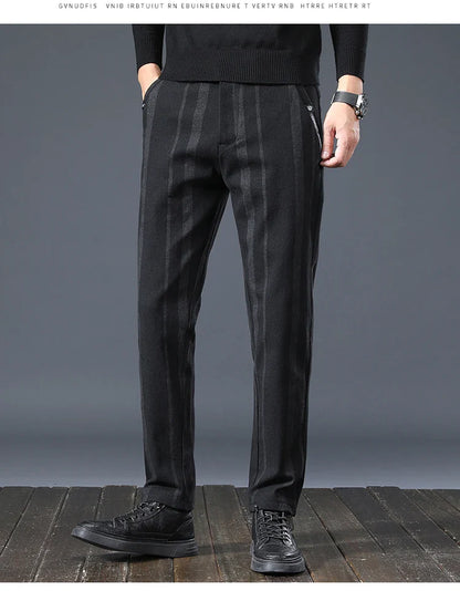 Autumn New Men's Slim Casual Pants  Fashionable Fit Elastic Business Pants High Quality Stripe Classic 3-colors Male Trousers