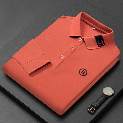 New Best-selling Spring and Autumn Men's Trendy Fashion Lapel Embroidered Long Sleeved Top Polo Shirt Sweatshirt T-shirt