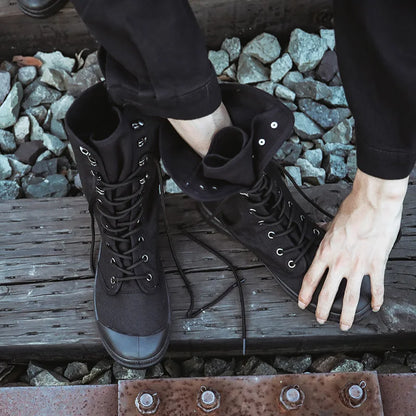 Men Boots Outdoor Fashion Men's Casual Shoes Canvas High Top Shoes Ankle Boots Black High Top Boots
